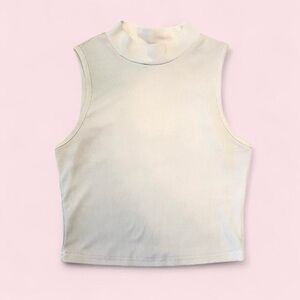 SHEIN Cream Ribbed Mock Neck Sleeveless Tank